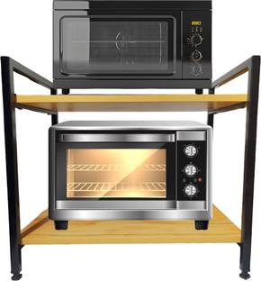 MEENA ENTERPRISES Utensil Kitchen Rack Iron, Wood Stylish & Space-Saving Two-Tier Microwave & Oven Kitchen Rack