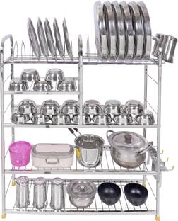 NAVUM ROSHANI Utensil Kitchen Rack Steel Stainless Steel Kitchen Dish Rack | Plate Cutlery Stand | Kitchen Utensils Rack | Modern Kitchen Storage Rack (31 x 30) INCH 2.0, Silver