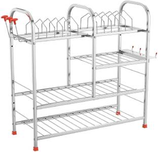 Zobby Utensil Kitchen Rack Steel 4 Shelf Modular Kitchen Utensils Rack | 24 L x 24 H inch Storage Basket