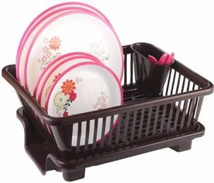 Shopixo Dish Drainer Kitchen Rack Plastic 3 in 1 Large Sink Set Dish Rack Drainer, Drying Rack Washing Basket tray