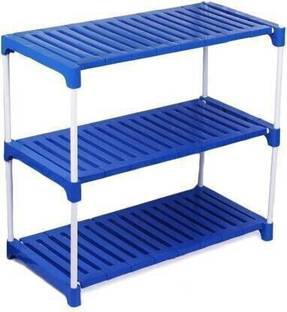 DPH Containers Kitchen Rack Plastic, Iron 3 Shelf Shoe Rack (Blue & White), sturdy, rover, multipurpose, Shoe Storage