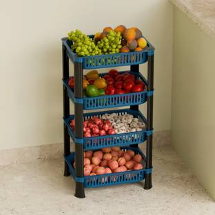Biltoxi Fruits/Vegetables Kitchen Rack Plastic 4 Shelf Multipurpose Plastic Office Basket