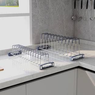प्लांटेक्स Stainless Steel Saucer/Thali/Plate Stand/Dish Racks for Kitchen-Set of 2(Chrome) रसोई रैक