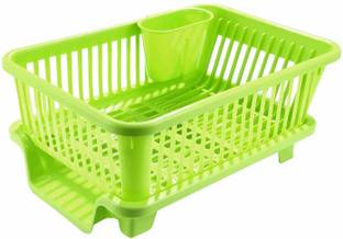 JOIE Dish Drainer Kitchen Rack Plastic 3 in 1 Plastic Sink Set Dish Rack Drainer | Dish Rack Organizers | Drying Rack | Washing Holder Basket | Utensils Tools Cutlery - Green