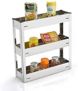 Verito Utensil Kitchen Rack Steel 3 Tier Bottle Pull out 8X20X21 Kitchen Drawer Rack / Modular Kitchen Basket