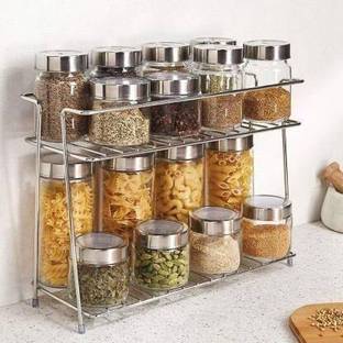 KPT Containers Kitchen Rack Steel Stainless Steel Spice 2-Tier Trolley Container Organizer