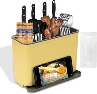 BAREPEPE Cutlery Kitchen Rack Plastic Self Adhesive Plastic Wall Mounted Kitchen Cutlery Holder,Spoon Holder