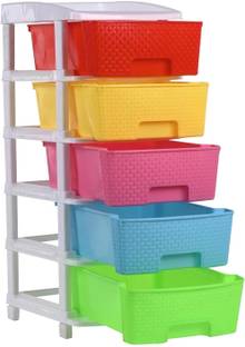 KUBER INDUSTRIES 5 Compartments Plastic Modular 5-Layer & 92 Ltr Plastic Drawer Storage Organiser | Multicolor