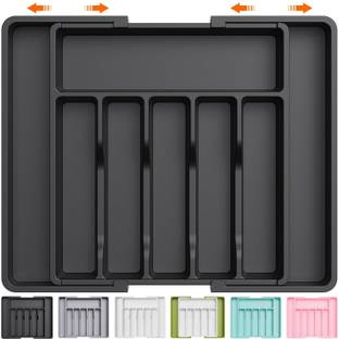 AQUABUCKET Cutlery Kitchen Rack Plastic Silverware Drawer Organizer, Expandable Utensil Organizer for Kitchen Drawers