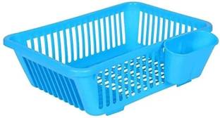 Samarth Dish Drainer Kitchen Rack Plastic 3 in 1 Durable Plastic Kitchen Sink Dish Drying Drainer Rack Holder Basket Organizer with Tray Utensils Tools Cutlery (Blue)