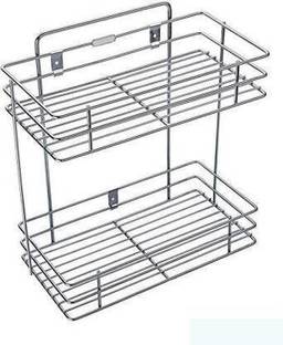 Vivek Sales Fruits/Vegetables Kitchen Rack Steel Multipurpose Storage Shelf/Triple Layer Stainless Steel Spice Rack Kitchen, Bathroom, Wall Mount Stainless Steel 2 Layer Kitchen Shelf Rack Stand, Spice Container Fruits/Vegetables Kitchen Rack (Steel)