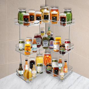 UNIFY Containers Kitchen Rack Steel Stainless Steel 3 Tier L Corner Stand, Storage, Bathroom Shelf Wall Mounted