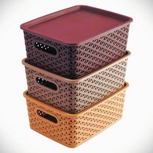 Radhekrishna Fruits/Vegetables Kitchen Rack Plastic 3Pieces Medium Size Fruit ,Vegetable Multipurpose Storage Basket (Pack of 3)