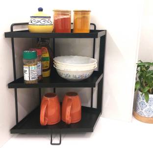 SHIYON Containers Kitchen Rack Iron Kitchen Corner 3-Tier Seasoning Jar Storage/Bathroom Countertop Organizer Shelf