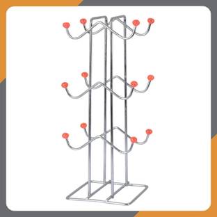 SHIVICREATIONS Cup Kitchen Rack Steel Rust Free Stainless Steel Cup Stand W Shape Hooks Perfect for Hanging 12 Cups