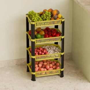 Biltoxi Fruits/Vegetables Kitchen Rack Plastic 4 Shelf Multipurpose Plastic Office Basket