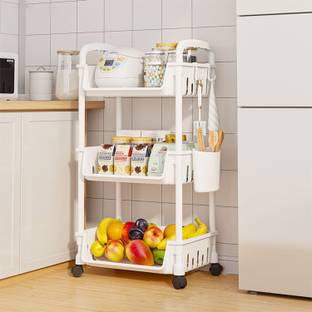 lukzer Containers Kitchen Rack Plastic 3 Layer White Plastic Multipurpose Organiser with Wheels