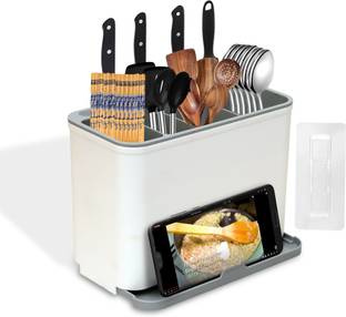 BAREPEPE Cutlery Kitchen Rack Plastic Self Adhesive Plastic Wall Mounted Kitchen Cutlery Holder,Spoon Holder