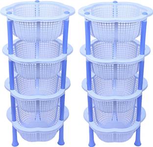 KUBER INDUSTRIES Fruits/Vegetables Kitchen Rack Plastic Plastic 2 Pieces 4 Layer Multi-purpose Kitchen Storage Basket Rack (Blue)-CTKTC13225