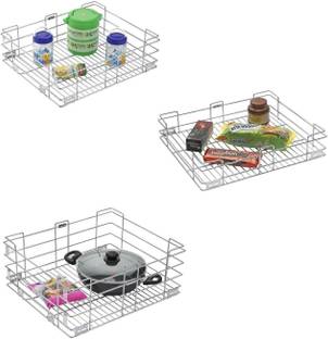 SMART SLIDE Utensil Kitchen Rack Steel 15 x 18 Inch Pack of 3 Plain Stainless Steel Wire Basket for Modular Kitchen / Kitchen Drawer / Kitchen Cabinet / Utensil Kitchen Rack / Storage Organizer for Kitchen