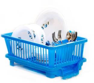 Value Adds Dish Drainer Kitchen Rack Plastic 3 in 1 Large Sink Set Dish Rack (BLUE)