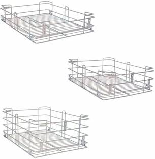 Bloo Basket Containers Kitchen Rack Steel Stainless Steel Modular Kitchen Basket Accessories cabinets Multipurpose drawer Plain Wired(16 INCH WIDTH*20 INCH DEPTH) set of 3