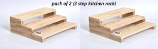 JCT AGRICO Containers Kitchen Rack Wood PACK OF 2(3 STEP WOODEN KITCHEN RACK/ORGANIZER/STORAGE SHELF/CUPBOARD ORGANIZER)