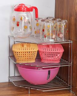 GESCHIR Utensil Kitchen Rack Steel Stainless Steel 2 -Tier Kitchen Corner Rack, Storage Shelf Rack, Dish Rack