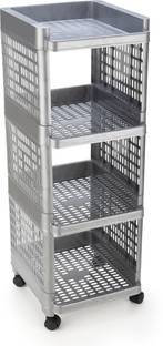 Sorath Rectangular 4 Layer Multipurpose Shelf Stand Basket Rack Trolley Plastic Kitchen Trolley