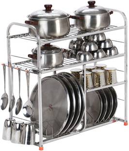 IRONTECH Utensil Kitchen Rack Steel Stainless Steel 24 x 24 Inch Wall Mount Kitchen Dish Rack/Kitchen Utensils Rack/Kitchen Organizer/Modular Kitchen Storage Rack/Utensils Rack with Plate & Cutlery Stand