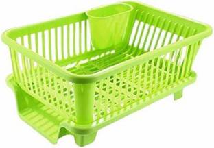 Quickmart Dish Drainer Kitchen Rack Plastic 3 in 1 Large Sink Set Dish Rack Green Drainer Drying Rack Washing Basket.