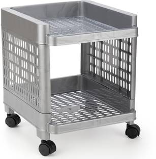 फ्लायप Rectangular 2 Layer Multipurpose Shelf Stand Basket Rack Trolley प्लास्टिक रसोई ट्रॉली