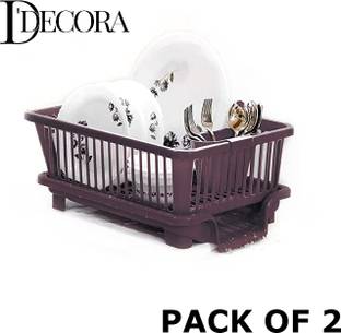 DDecora Dish Drainer Kitchen Rack Plastic 3 in 1 Large Sink Set Dish Rack Drainer Drying Rack (BROWN) (PACK OF 2)