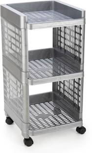 Sorath Rectangular 3 Layer Multipurpose Shelf Stand Basket Rack Trolley Plastic Kitchen Trolley