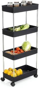 Prizam Dish Drainer Kitchen Rack Plastic Popular 4 Layer Plastic Portable Modern Fruit and Vegetable Trolley