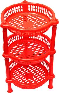 S-QUBE Fruits/Vegetables Kitchen Rack Plastic Multipurpose Red kitchen rack for kitchen purpose as fruits and vegetable plastic stand (round)