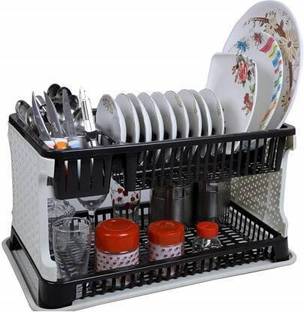 DhyeyCollection Dish Drainer Kitchen Rack Plastic New Large Sink Set 2 Layer Dish Rack Drainer with Tray for Kitchen