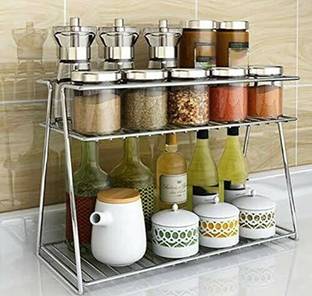 Standify Utensil Kitchen Rack Steel Stainless Steel Spice 2-Tier Trolley Container Organizer