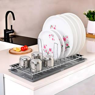 HOMESTIC Dish Drainer Kitchen Rack Steel 1 Piece Plate Holder/Dish Holder (Dish Rack) with Tray