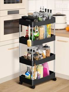 FUFUDADA Fruits/Vegetables Kitchen Rack Plastic, Steel Kitchen Cutlery Rack 4 Layer, Vagetabel Trolly