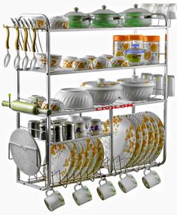 L LIVILON Utensil Kitchen Rack Steel Utensil Kitchen Rack Steel Wall Mount Kitchen Dish Rack Plate Stand(31"x30")