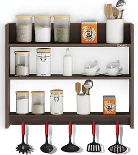 apcollection Wooden Wall mounted Kitchen Rack, Organizer, Shelf for Kitchen Storage (Brown) Engineered Wood Crockery Cabinet