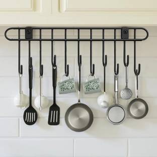 DXDT Kitchen Utensil hanger/door hanger/ kitchen wall mounted stand with 11 Hooks Carbon Steel Kitchen Trolley