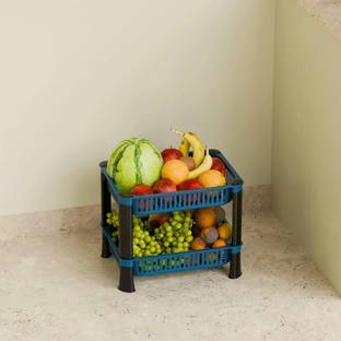 Morbrix Fruits/Vegetables Kitchen Rack Plastic 2 Layer Plastic Kitchen Rack for Storage home, office