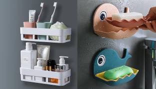 HEYMAK Containers Kitchen Rack Plastic Bathroom Shelf Wall Holder Storage Rack With Fish shape Soap Holder