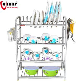 UMAR DECOR Utensil Kitchen Rack Steel Premium Quality Kitchen Rack Stainless Steel Wall Mounted 24*18 with 4 Shelf