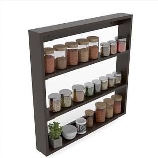 WOODSYWODERS Containers Kitchen Rack Wood WALL SHELF BROWN KITCHEN RACK