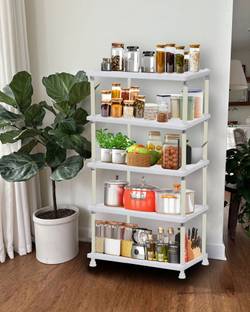 ROBMOB Fruits/Vegetables Kitchen Rack Plastic 5-Layer White Tray Design Kitchen Rack for Easy Storage