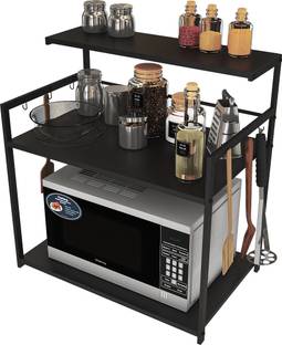 Design tech Containers Kitchen Rack Steel Metal Microwave & OTG Stand for Kitchen Oven Table with Multi-Platform and Hooks