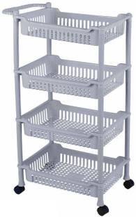 3D METRO SUPER STORE 4 Tier With Wheel And Handel Multipurpose Kitchen Storage Organizer Folding Rack Plastic Wall Shelf